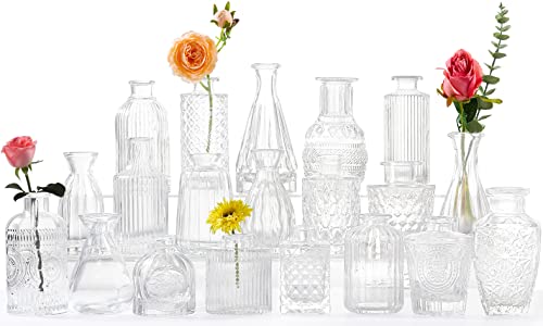 Glass Bud Vases -Set of 20 for Flowers, Small Clear Bud Vases in Bulk
