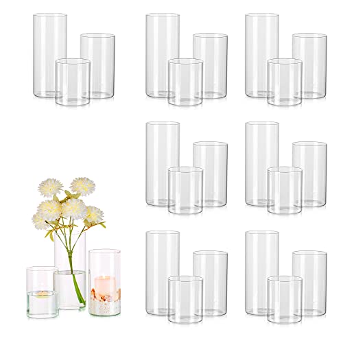Hewory 24-Piece Clear Glass Cylinder Vases for Wedding and Events