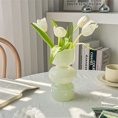 Glass Hydroponic Flower Vase, Colored Glass Bubble Vase (Milky Green)