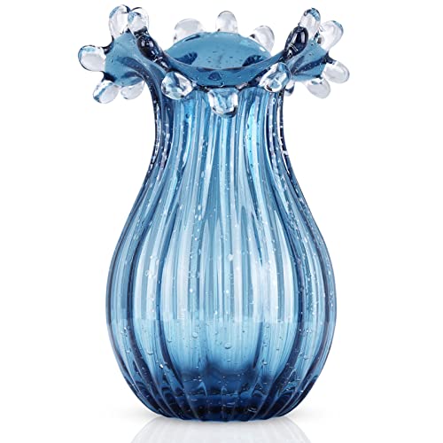 Handmade Blue Ocean Wave Glass Vase for Country Farmhouse Decor" - WUBIANJIE