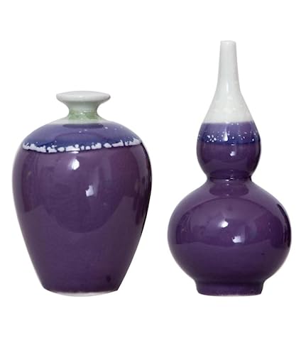 Glazed Porcelain Purple Style Ceramic Mini Bud Vase in Set of 2 (Dried Flower) for Decor Home and Office,Living Room Bedroom Kitchen Shelf Table Centerpieces