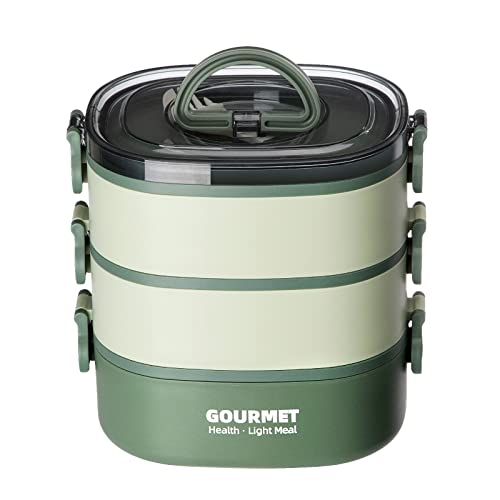 GLCSC 3-Layer Stackable Bento Box for Work & Camping (Green)