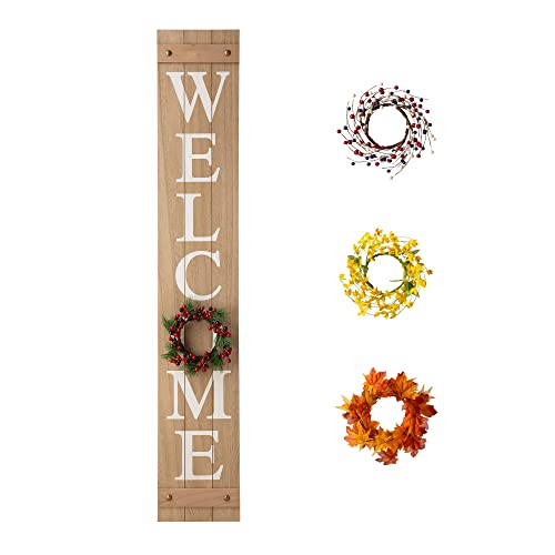 Glitzhome Wooden Welcome Sign with Changable Wreathes