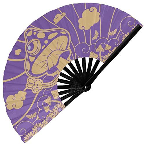 GloFX Rave Fan - Groovy Mushroom - Large Folding Fan - Music Festival Essential, EDM Rave Accessories, Folding Hand Fan, Clack Fan