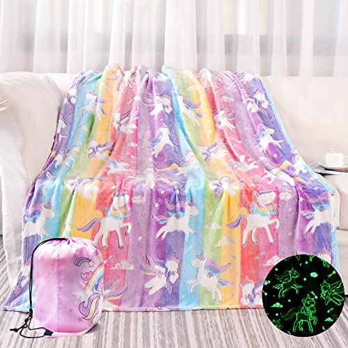 Unicorn Glow in The Dark Blanket - Perfect Gift for Girls - 50"x60"