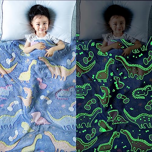 Glow in The Dark Dinosaur Blanket - Soft and Cozy Kids Gift