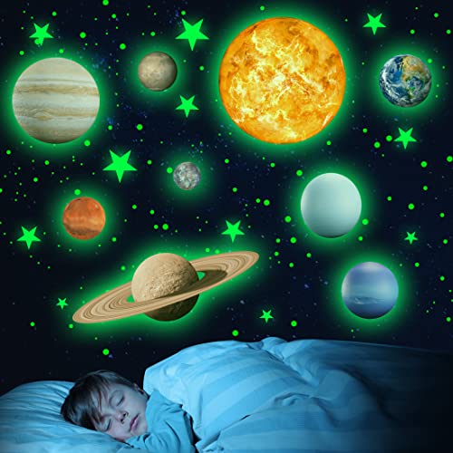 495 Pieces Glow in The Dark Moons and Stars Wall Decals for  Ceiling, Removable Glowing Stars and Planets Wall Decal Sticker Glow in The  Dark Galaxy Wall Decor for Kids Bedroom