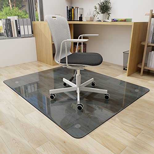 GLSLAND Grey Tempered Glass Office Chair Mat