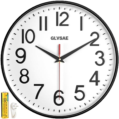 GLVSAE Wall Clock 12 Inches - Non-Ticking, Battery Operated, Easy to Read