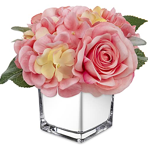 GnFlus Artificial Flowers in Vase - Elegant Peach Decor