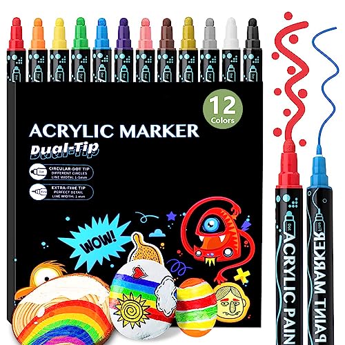 GNIDVSDLF 12 Colors Acrylic Paint Pens for DIY Crafts and Art Supplies