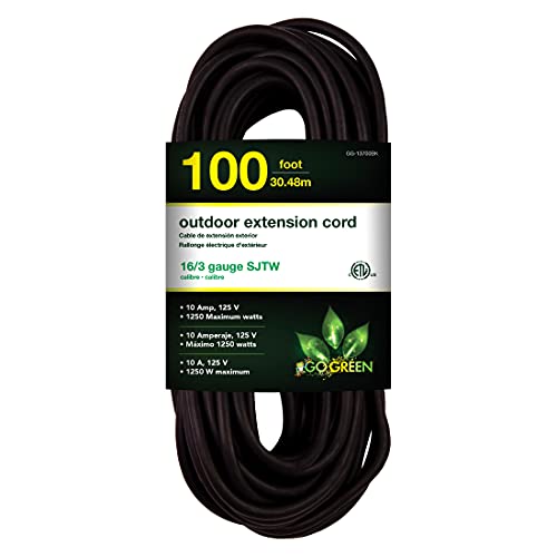 Go Green Power Inc. GG-13700BK 16/3 SJTW Outdoor Extension Cord, Black, 100 ft