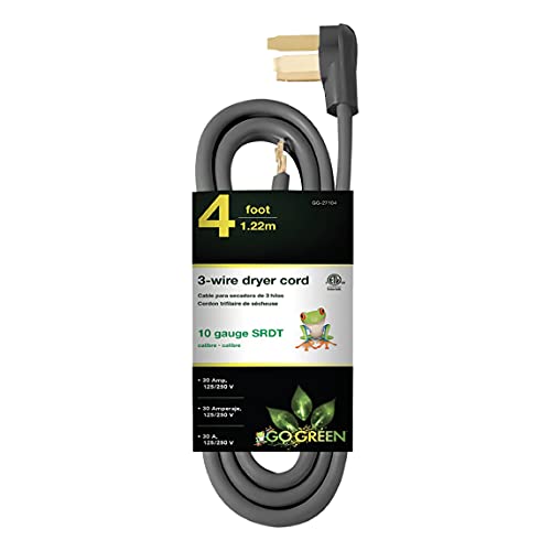 Go Green Power Inc. GG-27104 4’ 3-Wire Dryer Cord, 20 Amps, 4 Ft