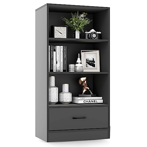 GOFLAME 4-Tier Bookcase with Storage Drawer
