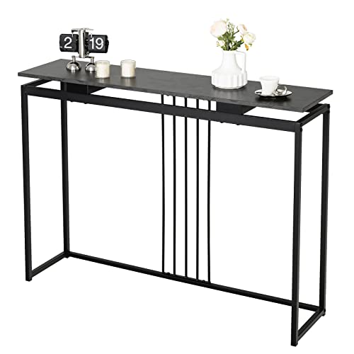 GOFLAME 48” Narrow Console Table - Modern Entryway Table with Faux Marble Tabletop & Black Metal Frame