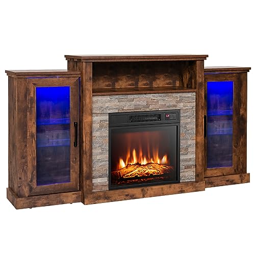 GOFLAME 65" Fireplace TV Stand with LED Lights and Electric Fireplace