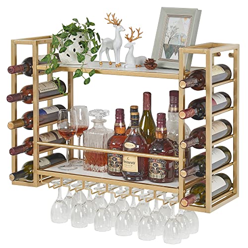 GOLASON Wall Mounted Wine Rack with Glass Holder