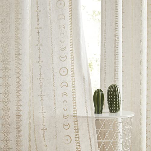 Gold Aztec Light Filtering Curtains for Living Room