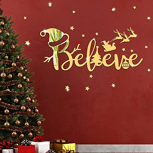 Gold Christmas Wall Decal Mirror Sticker - Festive Holiday Decor