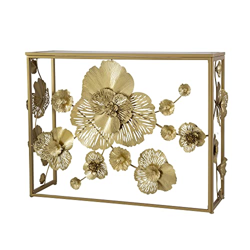 Gold Console Table with Mirrored Glass Top
