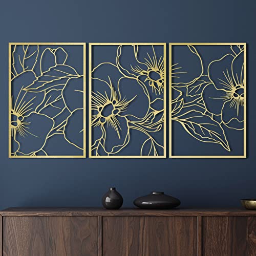 Gold Floral Minimalist Metal Wall Art - 3 Pack
