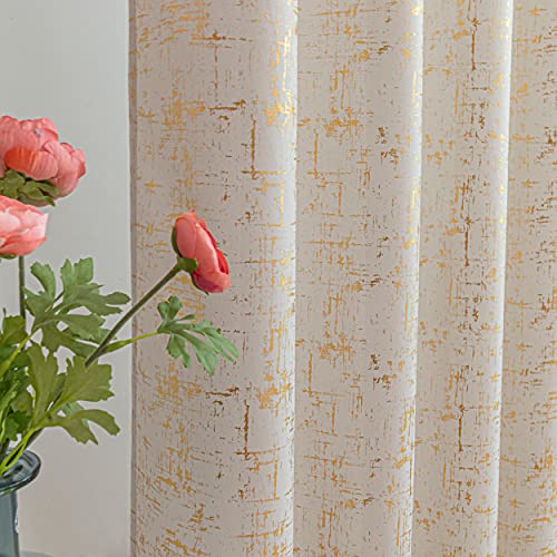Gold Foil Print Linen Textured Curtains