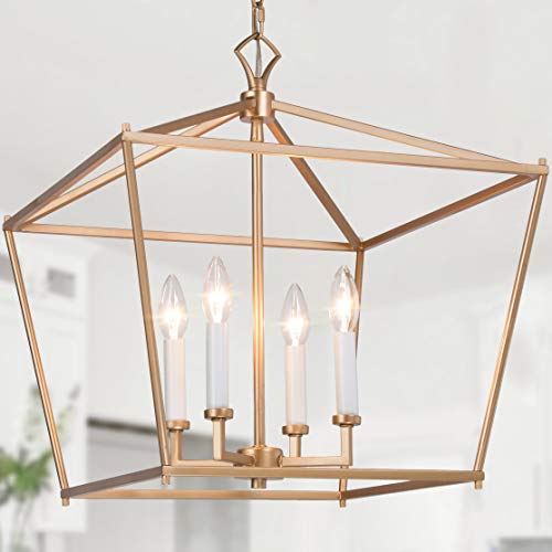 Gold Lantern Chandelier, Pendant Light for Dining Room & Kitchen Island