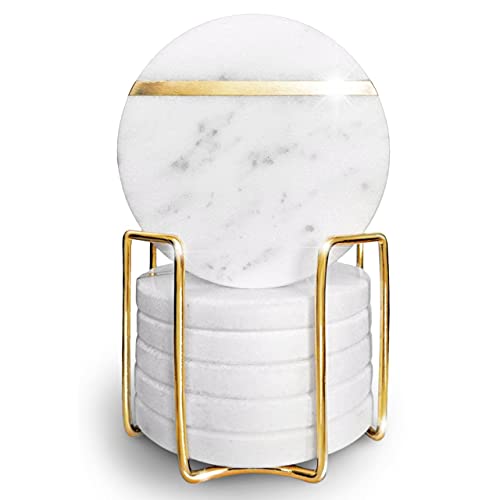 Gold Marble Coasters Set with Holder