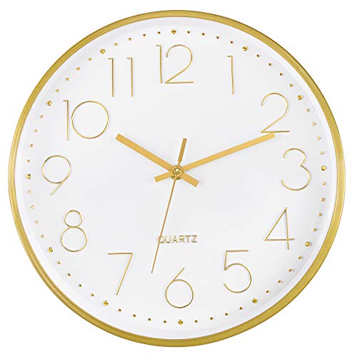 Gold Wall Clock 12 Inch Silent Non-Ticking