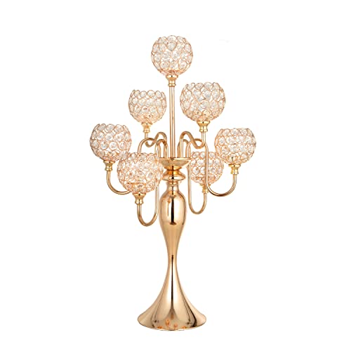 Golden Candelabra with Crystal for Table Centerpiece