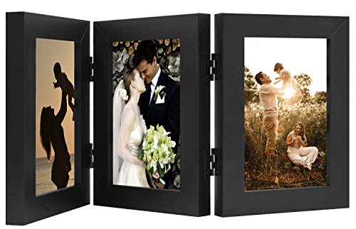 4x6 Trifold Hinged Photo Frame for Family Collage (Black)