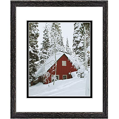 Golden State Art Wood Frame with White over Black Double Mat