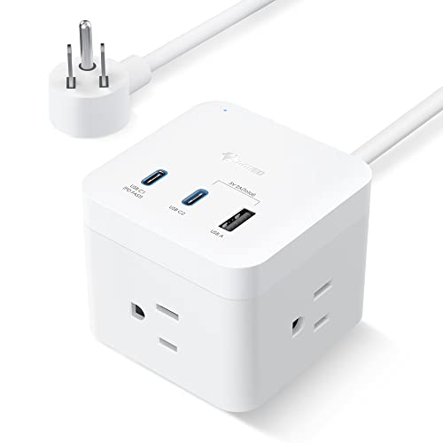 BESHON Power Strip Surge Protector, 5Ft Extension Cord, 6 Outlets with 3  USB Ports(1 USB C Outlet), 3-Side Outlet Extender, Wall Mount, Compact for