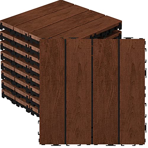 Goovilla Wood Interlocking Deck Flooring - 9 Pack 12x12 Waterproof Patio Tiles