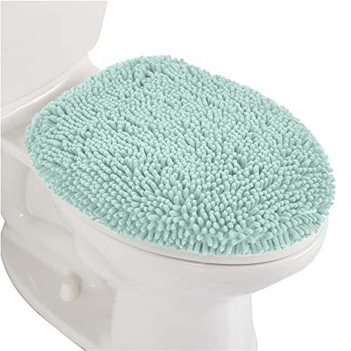 Soft Chenille Toilet Lid Cover, Machine Washable, Stays in Place, Seablue