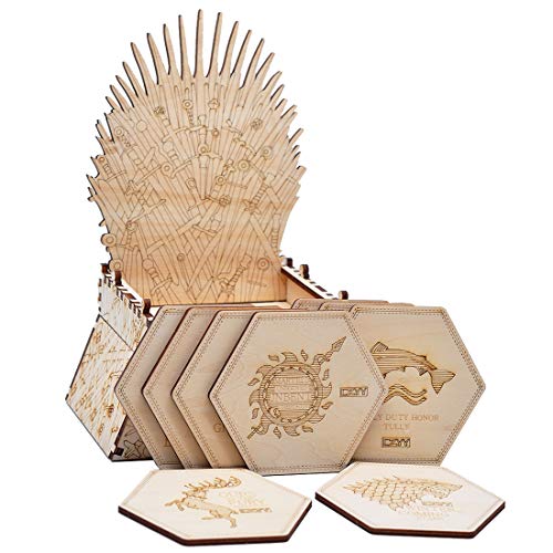 GOT House Sigil Coasters with Iron Throne Holder