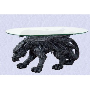 Gothic Medieval Mystical Dragon Coffee Table glass top New