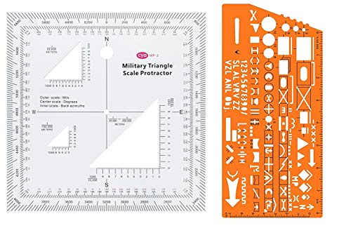 GOTICAL Combo of Military UTM/MGRS Coordinate Scale Map Reading and Land Navigation Topographical Map Scale, Protractor and Grid Coordinate Reader Pairs with Compass & Stencil (Combo 1)