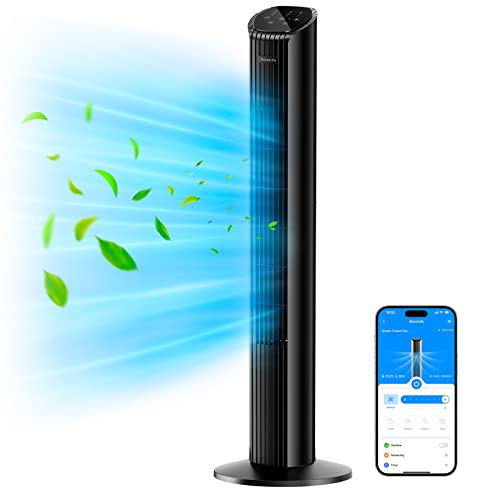 Smart Tower Fan: Oscillating, 8 Speeds, 4 Modes, 24H Timer, Works with Alexa