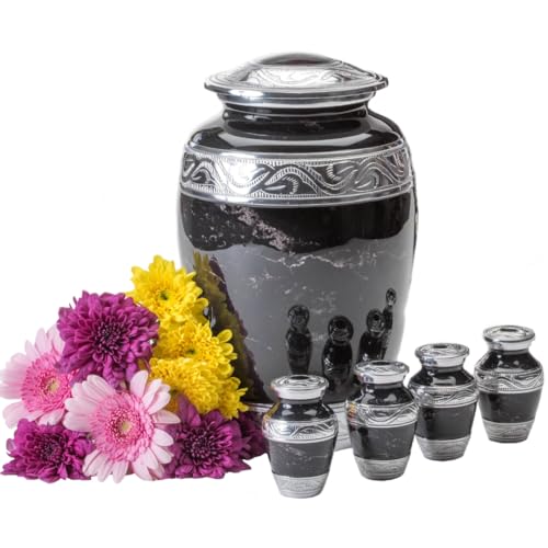 GR8 Keepsakes Black Marble Urn with Small Urns for Human Ashes