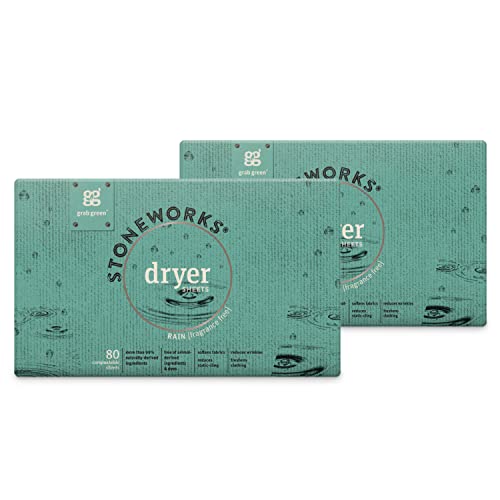 Grab Green Stoneworks Dryer Sheets, 160 Sheets, Fragrance Free Rain Scent