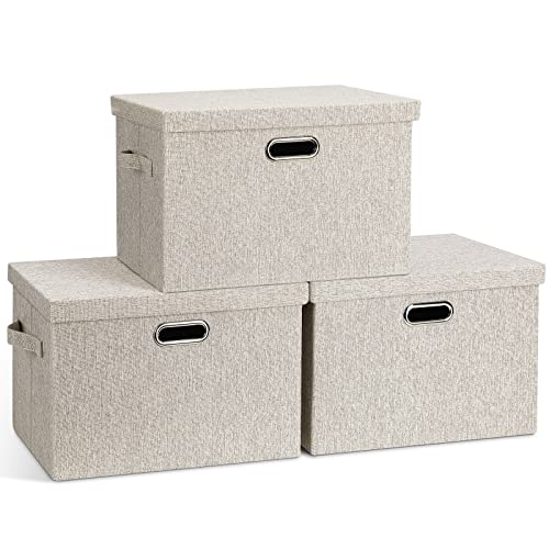 Graciadeco Large Collapsible Stackable Storage Bins with Lids - 3 Pack