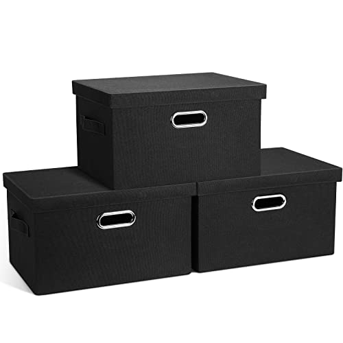 Graciadeco 21-Qt Collapsible Storage Bins with Lids, 3-Pack - Black Linen
