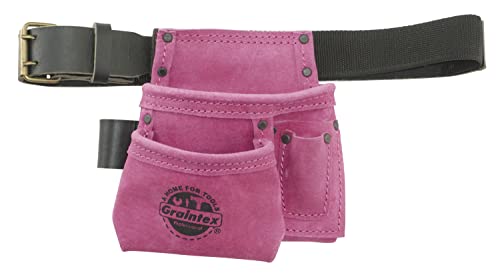 Graintex Children Tool Pouch Pink Suede Leather with Hammer Loop
