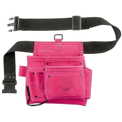 Graintex Pink Suede Leather Nail & Tool Pouch with Webbing Belt