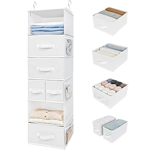 GRANNY SAYS 6 Shelf Hanging Closet Organizer with Drawers and Pockets, White
