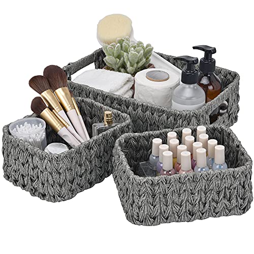 GRANNY SAYS Gray Wicker Storage Baskets for Bathroom and Shelves, 3-Pack