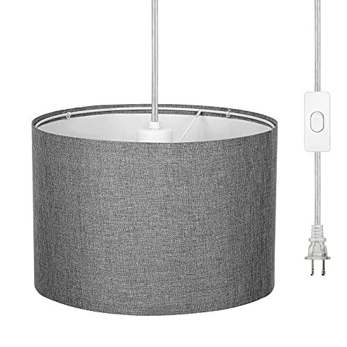 Gray Fabric Plug-in Pendant Light