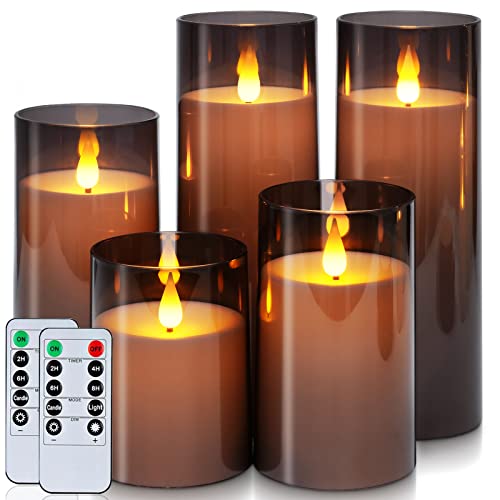 Gray Flameless Candles with Remote Control and Timer