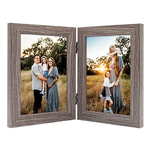 Gray Hinged Double Picture Frame 5x7 - Desktop Glass Frame